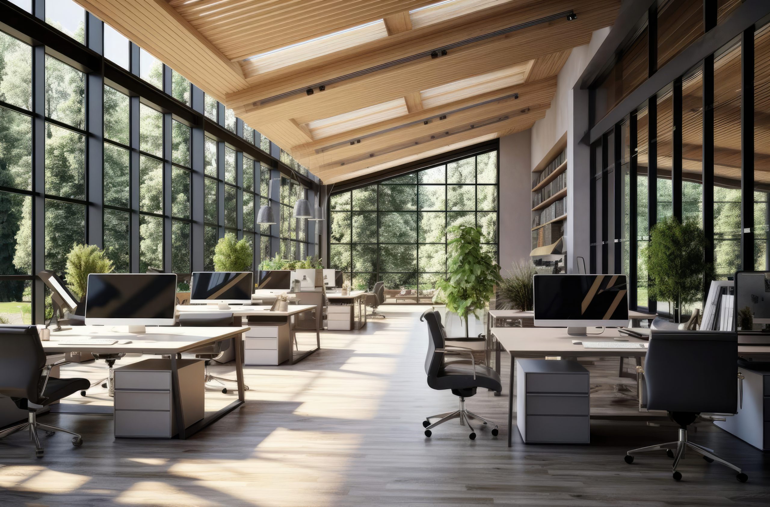 Office interior with desks and computers